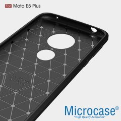 Motorola Moto E5 Plus Brushed Carbon Fiber Silikon TPU Kılıf +Cam