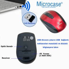 Microcase 2.4Ghz  800/1200/1600  DPI  Ayarlı Wireless  Kablosuz  Mouse -AL4625 YK-236 Kırmızı