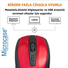 Microcase 2.4Ghz  800/1200/1600  DPI  Ayarlı Wireless  Kablosuz  Mouse -AL4625 YK-236 Kırmızı
