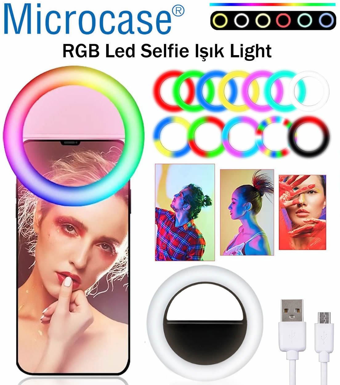 Microcase RGB Selfie LED Mandallı Üniversal Ring Halka Flash Işık Light AL2609
