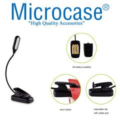 Microcase USB Şarjlı Ly-15 Bükülebilir Oynar Başlıklı Mandallı Kitap Okuma Işığı Çalışma Lambası-AL3934