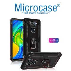 Microcase Xiaomi Redmi Note 9 Anka Serisi Yüzük Standlı Armor Kılıf- Siyah