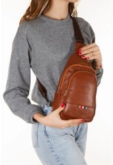 Microcase Unisex Body Bag Kulaklık Çıkışlı Deri Çapraz Omuz Göğüs Çantası Taba AL3871