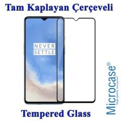 Microcase OnePlus 7T Brushed Carbon Fiber Silikon Kılıf - Siyah + Tam Kaplayan Çerçeveli Cam