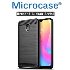 Microcase Xiaomi Redmi 8A Brushed Carbon Fiber Silikon Kılıf - Siyah + Tam Kaplayan Çerçeveli Cam