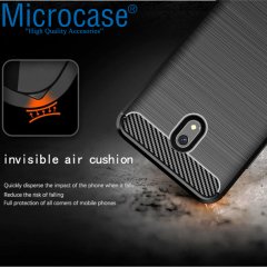 Microcase Xiaomi Redmi 8A Brushed Carbon Fiber Silikon Kılıf - Siyah + Tam Kaplayan Çerçeveli Cam