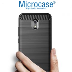 Microcase Xiaomi Redmi 8A Brushed Carbon Fiber Silikon Kılıf - Siyah + Tam Kaplayan Çerçeveli Cam