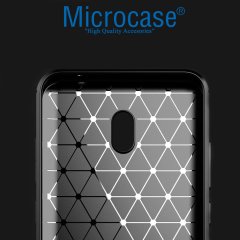 Microcase Xiaomi Redmi 8A Brushed Carbon Fiber Silikon Kılıf - Siyah + Tam Kaplayan Çerçeveli Cam