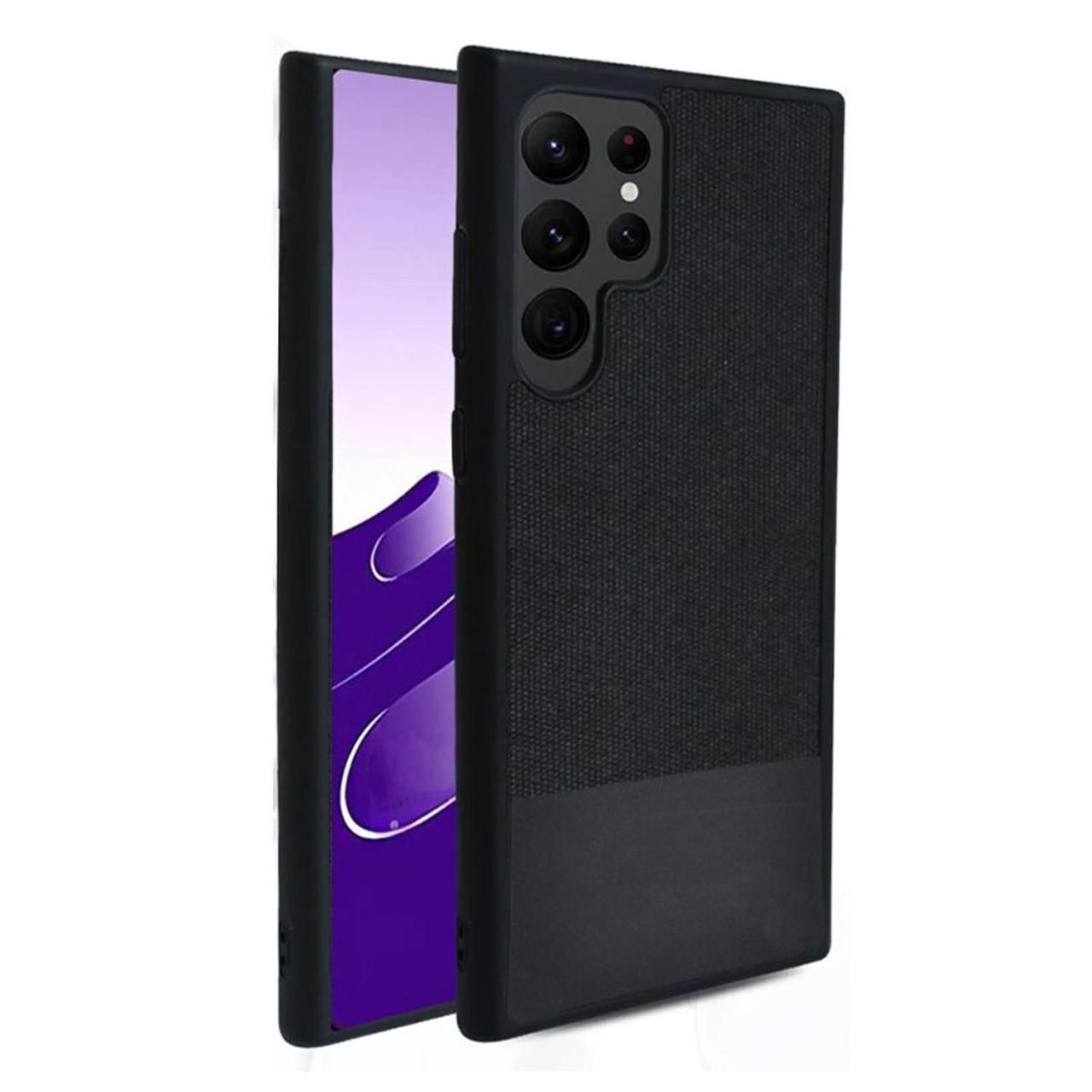 Microcase Samsung Galaxy S22 Ultra Fabrik Kumaş Desen Kılıf Siyah