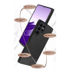 Microcase Samsung Galaxy S22 Ultra Fabrik Kumaş Desen Kılıf Siyah