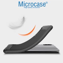 Microcase Xiaomi Mi 9 Lite Brushed Carbon Fiber Silikon Kılıf - Siyah + Tam Kaplayan Çerçeveli Cam