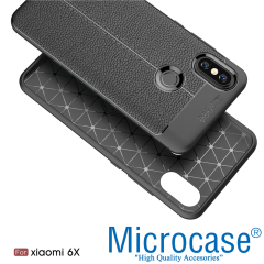 Xiaomi Mi A2-6X Leather Tpu Silikon Kılıf + Tempered Glass Cam