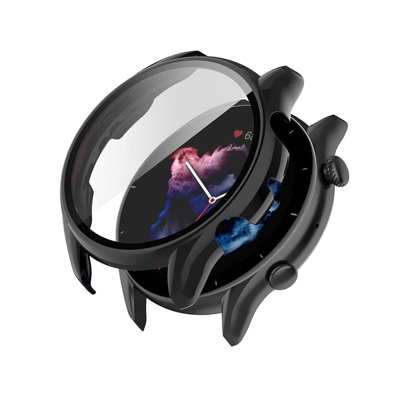 Microcase Amazfit Gtr 3 Pro Ekran Korumalı Sert Slim Rubber Kılıf - Siyah