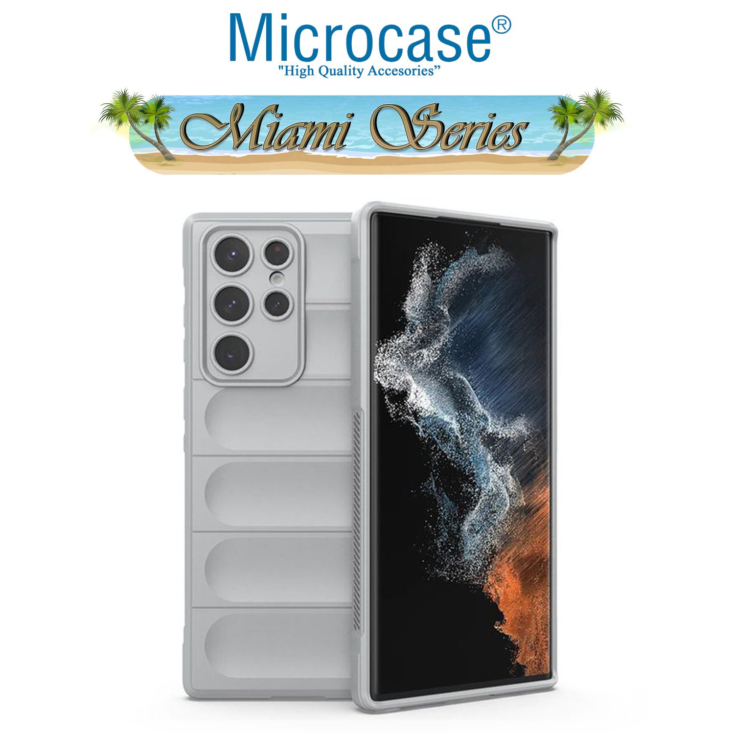 Microcase Samsung Galaxy S22 Ultra Miami Serisi Darbeye Dayanıklı Silikon Kılıf - Açık Gri