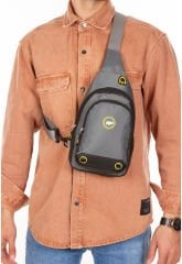YB Collection Unisex Body Bag Su Geçirmez Kumaş Kulaklık Çıkışlı Çapraz Omuz Göğüs Çantası Gri AL3872