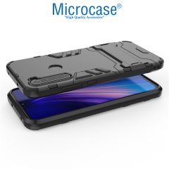 Microcase Xiaomi Redmi Note 8 Alfa Serisi Armor Standlı Perfect Koruma Kılıf - Siyah + Tam Kaplayan Cam Koruma