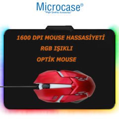Microcase 1600  DPI  USB Kablolu RGB Ledli  Optik  Mouse-AL4624   YK4506 Kırmızı