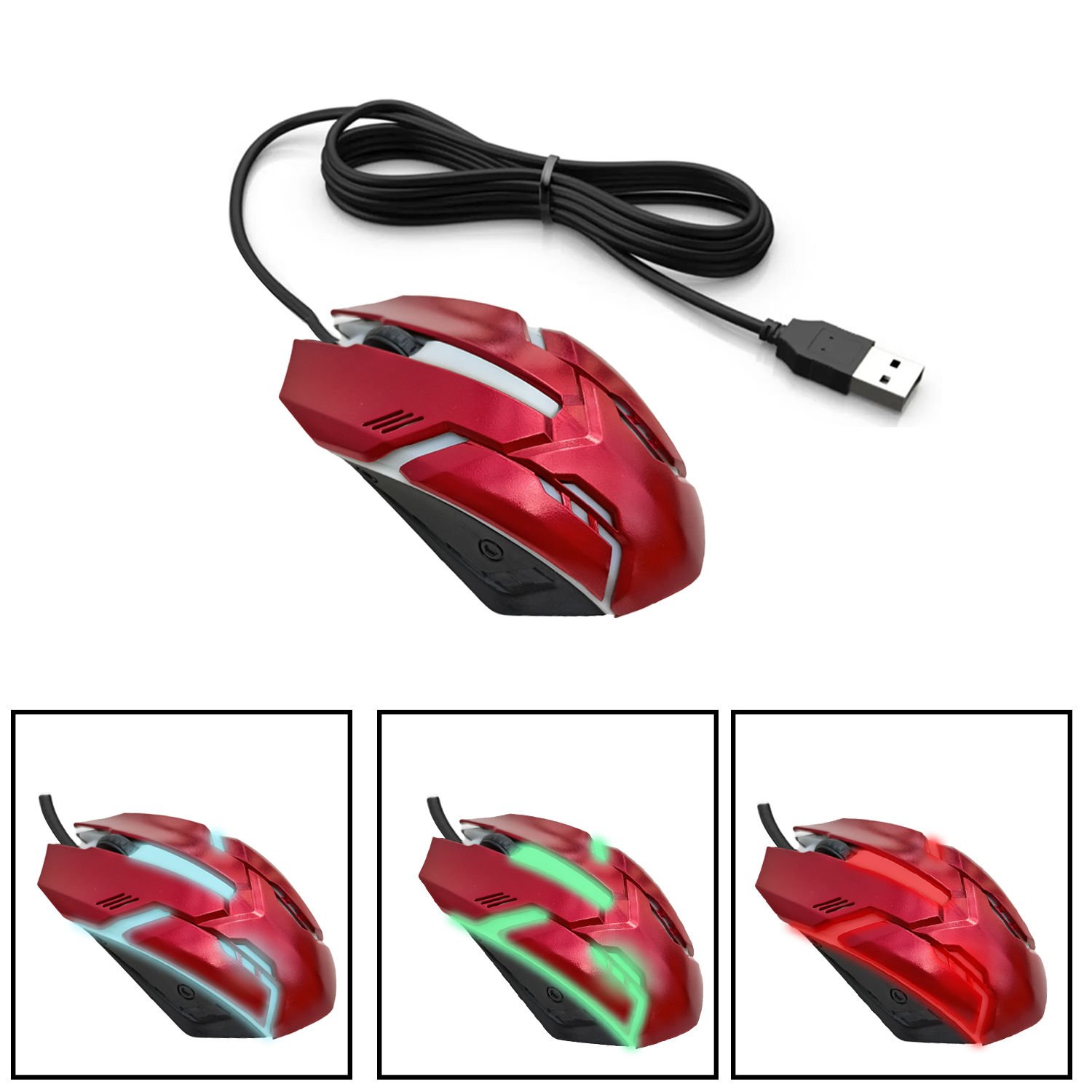 Microcase 1600  DPI  USB Kablolu RGB Ledli  Optik  Mouse-AL4624   YK4506 Kırmızı