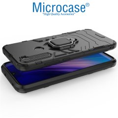 Microcase Xiaomi Redmi Note 8 Batman Serisi Yüzük Standlı Armor Kılıf - Siyah + Tempered Glass Cam Koruma