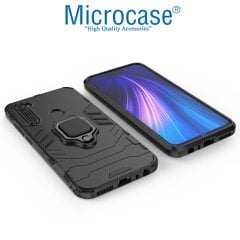 Microcase Xiaomi Redmi Note 8 Batman Serisi Yüzük Standlı Armor Kılıf - Siyah + Tempered Glass Cam Koruma