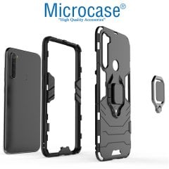 Microcase Xiaomi Redmi Note 8 Batman Serisi Yüzük Standlı Armor Kılıf - Siyah + Tempered Glass Cam Koruma