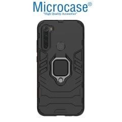 Microcase Xiaomi Redmi Note 8 Batman Serisi Yüzük Standlı Armor Kılıf - Siyah + Tempered Glass Cam Koruma