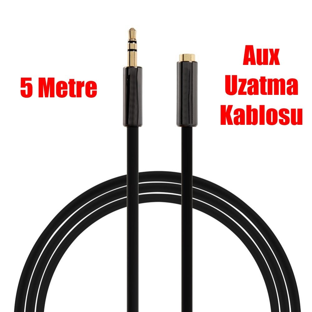 3.5 mm Dişi To 3.5 mm Erkek Aux Uzatma Kablosu 5 Metre