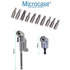 Microcase Köşe Vidalama Delme Kör Nokta Aparatı 1/4 Hex Matkap Adaptörü Kısa ve Uzun Altıgen Girişli 2li Set AL3903