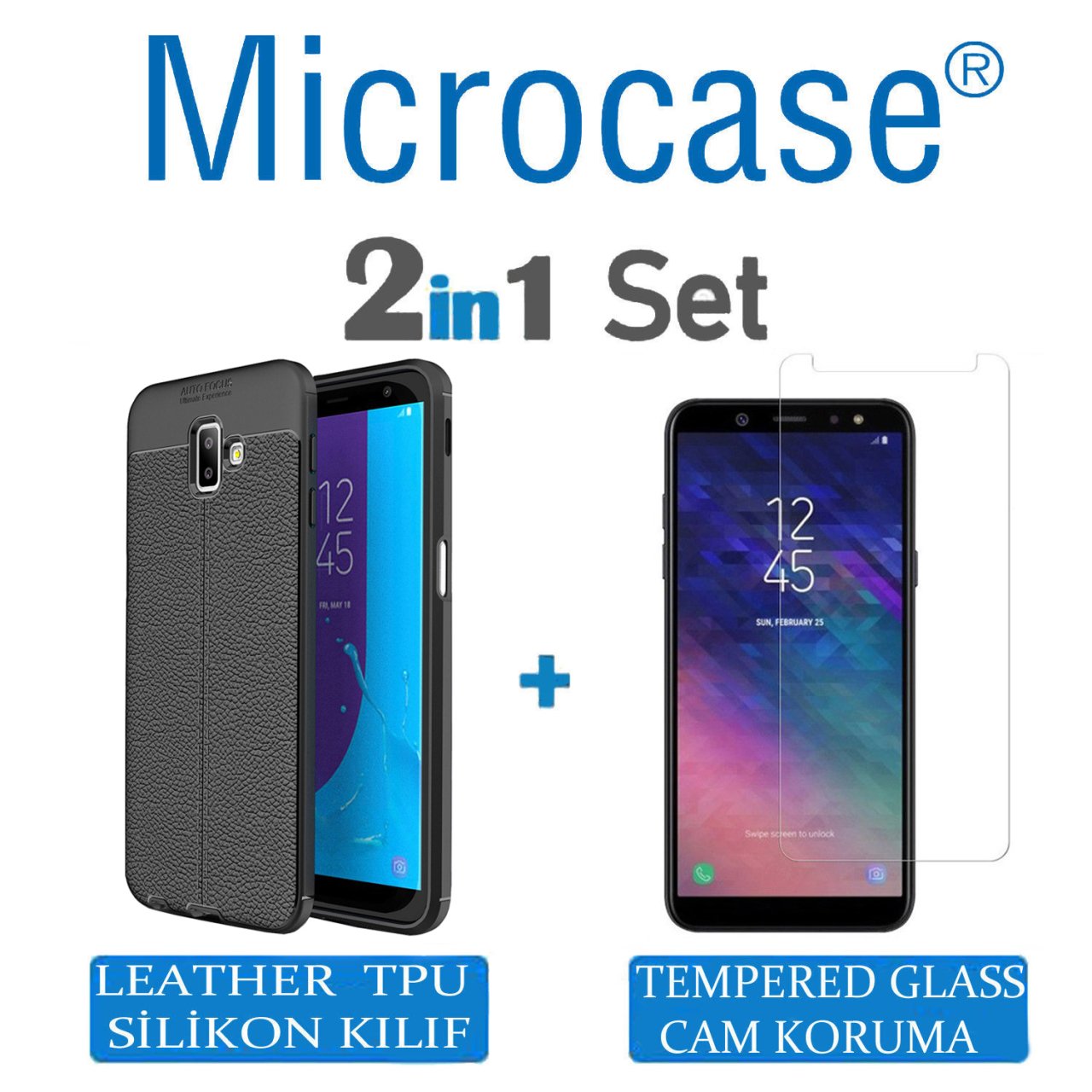 Samsung Galaxy J6 Plus Leather Tpu Silikon Kılıf + Ekran Koruma