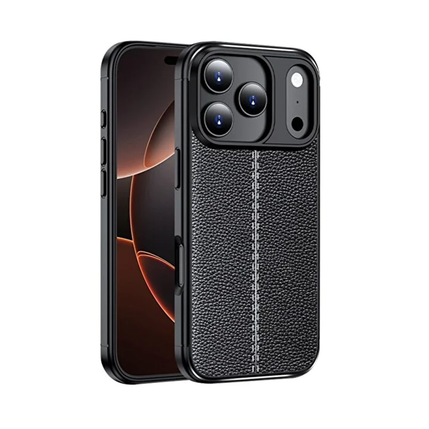 Microcase iPhone 17 Pro ile Uyumlu Leather Serisi Deri Efekt Silikon Kılıf - Siyah Al3337