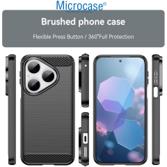 Microcase Huawei Pura 80 ile Uyumlu Brushed Carbon Fiber Silikon Kılıf - Siyah AL3332