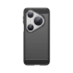 Microcase Huawei Pura 80 Ultra ile Uyumlu Brushed Carbon Fiber Silikon Kılıf - Siyah AL3332