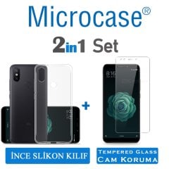 Xiaomi Mi A2-Mi 6X İnce 0.2 mm Soft Silikon Kılıf +Tempered Cam
