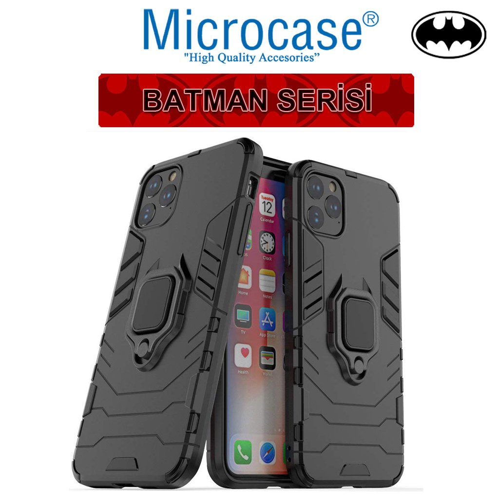 Microcase iPhone 11 Pro Max Batman Serisi Yüzük Standlı Armor Kılıf - Siyah