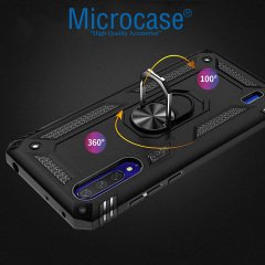Microcase Xiaomi Mi A3 - Mi CC9e Anka Serisi Yüzük Standlı Armor Kılıf - Siyah