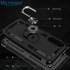 Microcase Xiaomi Mi A3 - Mi CC9e Anka Serisi Yüzük Standlı Armor Kılıf - Siyah