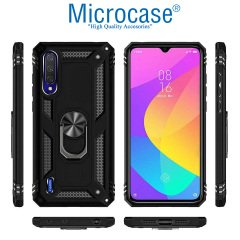 Microcase Xiaomi Mi A3 - Mi CC9e Anka Serisi Yüzük Standlı Armor Kılıf - Siyah