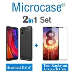 Microcase Xiaomi Mi 8 Brushed Carbon Silikon TPU Kılıf+Tam Kaplar
