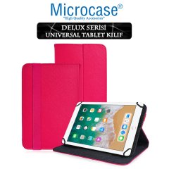 Microcase iPad 9.7 2018 Delüx Serisi Universal Standlı Deri Kılıf - Pembe + Nano Esnek Ekran Koruma Filmi