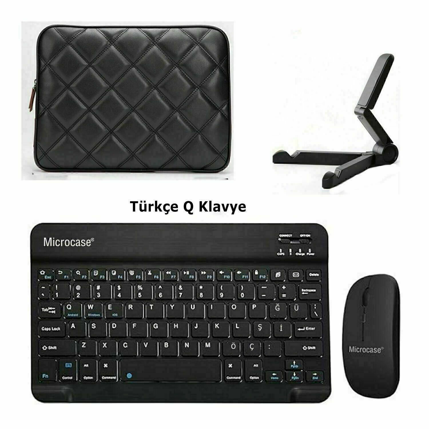 Microcase Samsung S10 FE Tablet için Çanta+Türkçe Bluetooth Klavye+Mouse+Tablet Standı-AL8124