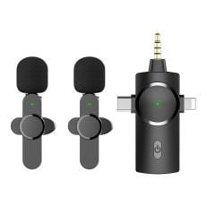 Microcase 3in1 Type-C Lightning 3.5 mm Girişli Profesyonel Wireless Çiftli Kablosuz Yaka Mikrofonu Lavalier - AL3238