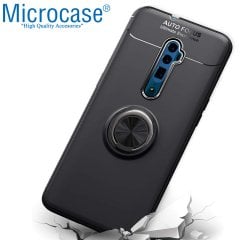 Microcase Oppo Reno 10x Zoom Focus Serisi Yüzük Standlı Silikon Kılıf - Siyah