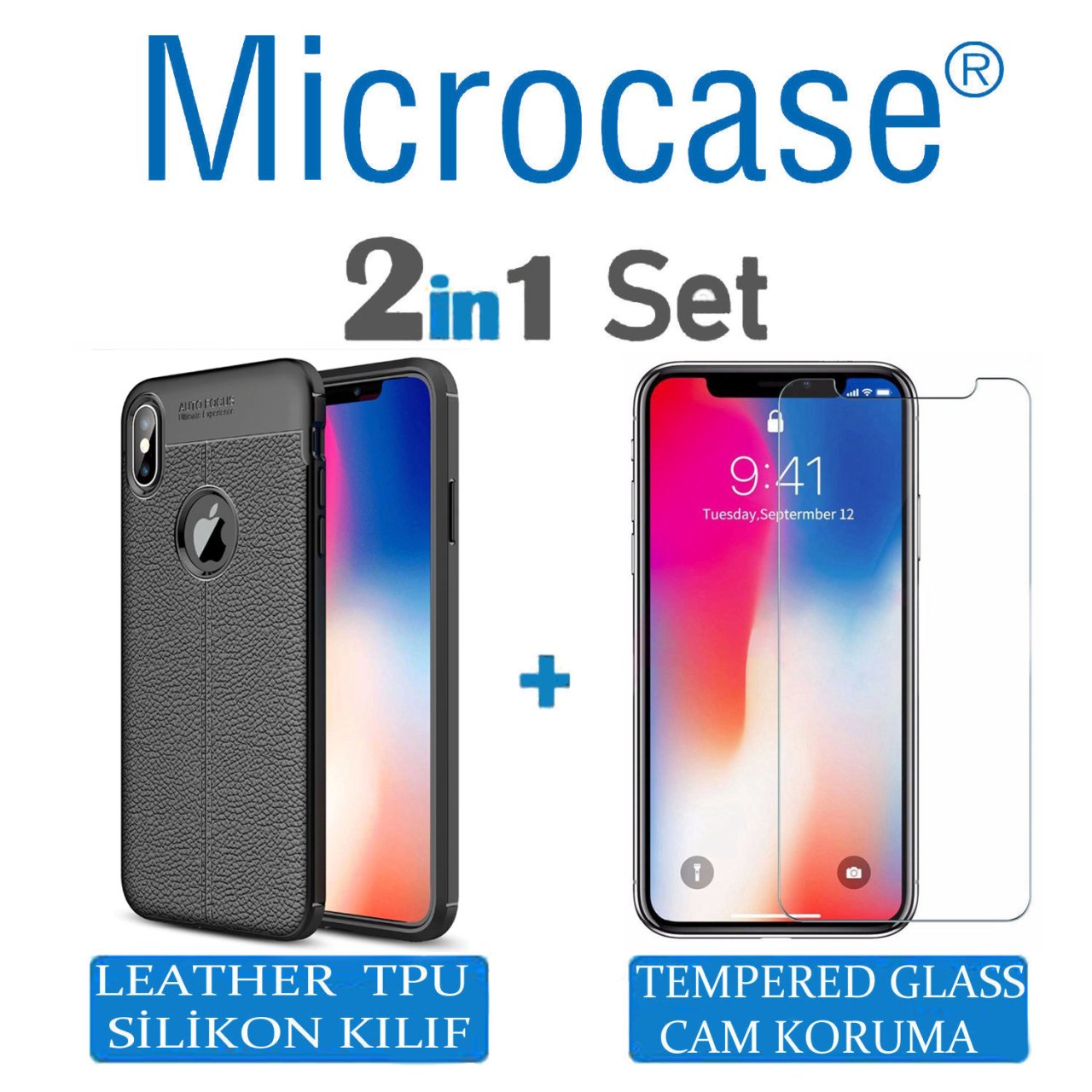 Microcase iPhone XS Max Leather Tpu Silikon Kılıf + Ekran Koruma