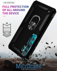 Microcase Xiaomi Mi Note 10 Anka Serisi Yüzük Standlı Armor Kılıf - Siyah