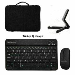 Microcase Lenovo Tab One 8.7 inch Tablet için Türkçe Bluetooth Klavye+Mouse+Tablet Standı-Siyah AL8126
