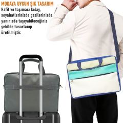 Microcase Xiaomi Book S 12.4 W11 ile uyumlu Tablet Macbook Laptop Tablet Çantası 2 Bölmeli AL4821 Krem Turkuaz Bej