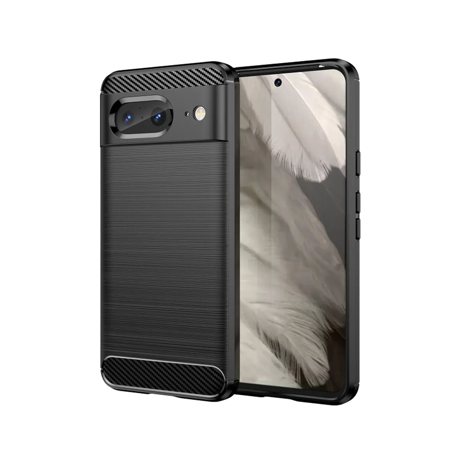 Microcase Google Pixel 8 Brushed Carbon Fiber Silikon Kılıf - Siyah AL3332