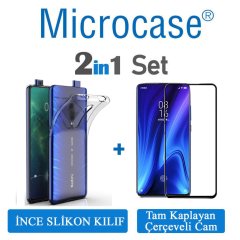 Microcase Xiaomi Redmi K20 Ultra İnce 0.2 mm Soft Silikon Kılıf + Tam Kaplayan Çerçeveli Cam