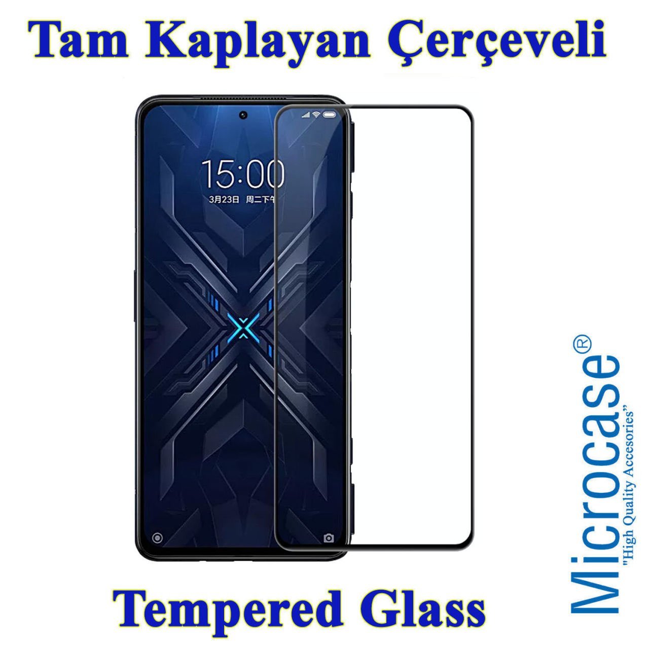 Microcase Xiaomi Black Shark 4 - Black Shark 4 Pro Tam Kaplayan Çerçeveli Tempered Ekran Koruyucu - SİYAH