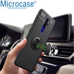 Microcase Oppo A5 2020 - Oppo A9 2020 Focus Serisi Yüzük Standlı Silikon Kılıf - Siyah